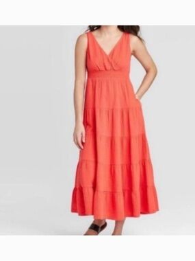 Universal Thread Coral Tiered V-Neck Maxi Dress